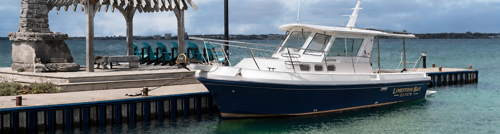 The Limestone Lady private boat charter at Limestone Bay waterfront dock